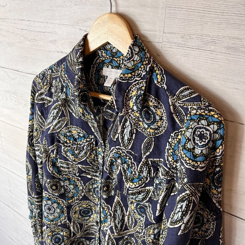 Charter Club Shirts Womens Size 10P Colorful Floral Button Stained Glass Linen - Picture 12 of 16